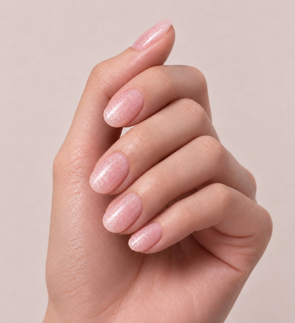 Peach Pearl — Ein milchiges Pfirsichrosa mit perlmuttartigem Schimmer.