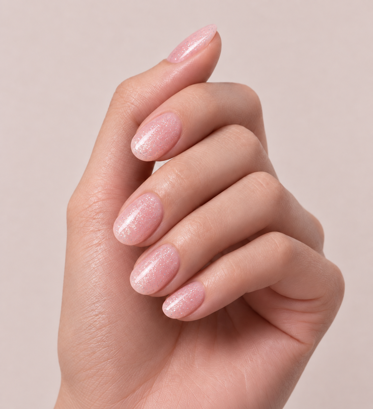 Peach Pearl — Ein milchiges Pfirsichrosa mit perlmuttartigem Schimmer.