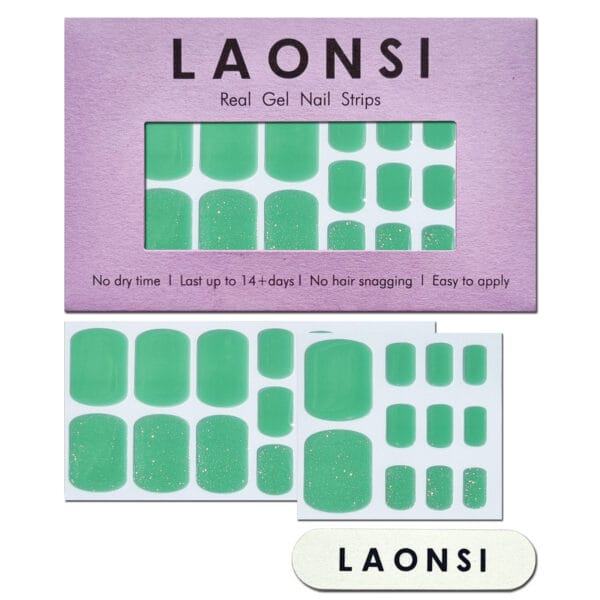 Gel Pedi Strips – Light Green Glitter | Laonsi Lime Splash