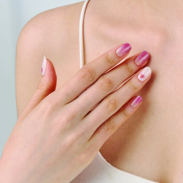 Gel Nail Strips – White & Pink Glitter | Laonsi Heart Hug - Image 5