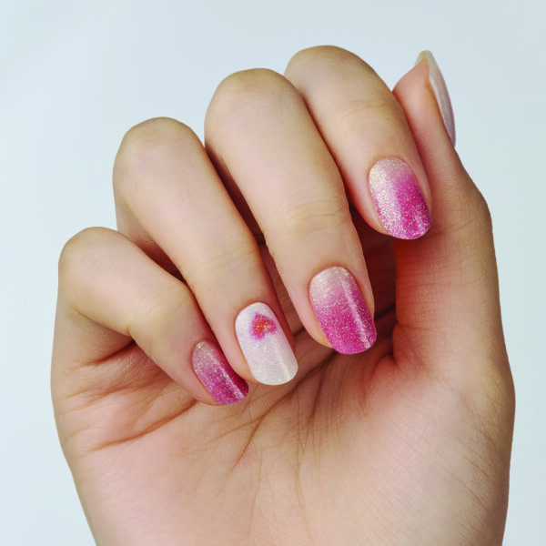Gel Nail Strips – White & Pink Glitter | Laonsi Heart Hug - Image 6